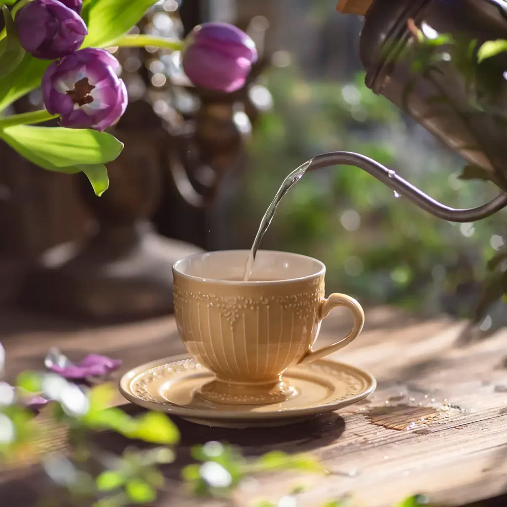 Vintage Embossed Ceramic Coffee Cup with Saucer Set