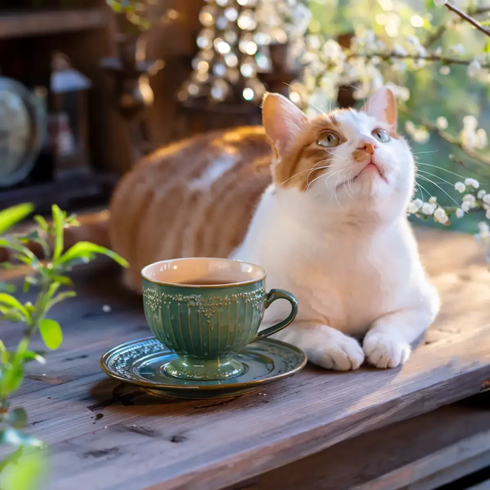 Vintage Embossed Ceramic Coffee Cup with Saucer Set