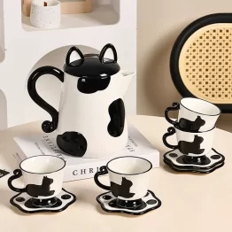 Ceramic Tabby Cat Tea Set (4) Ceramic Tabby Cat Tea Set