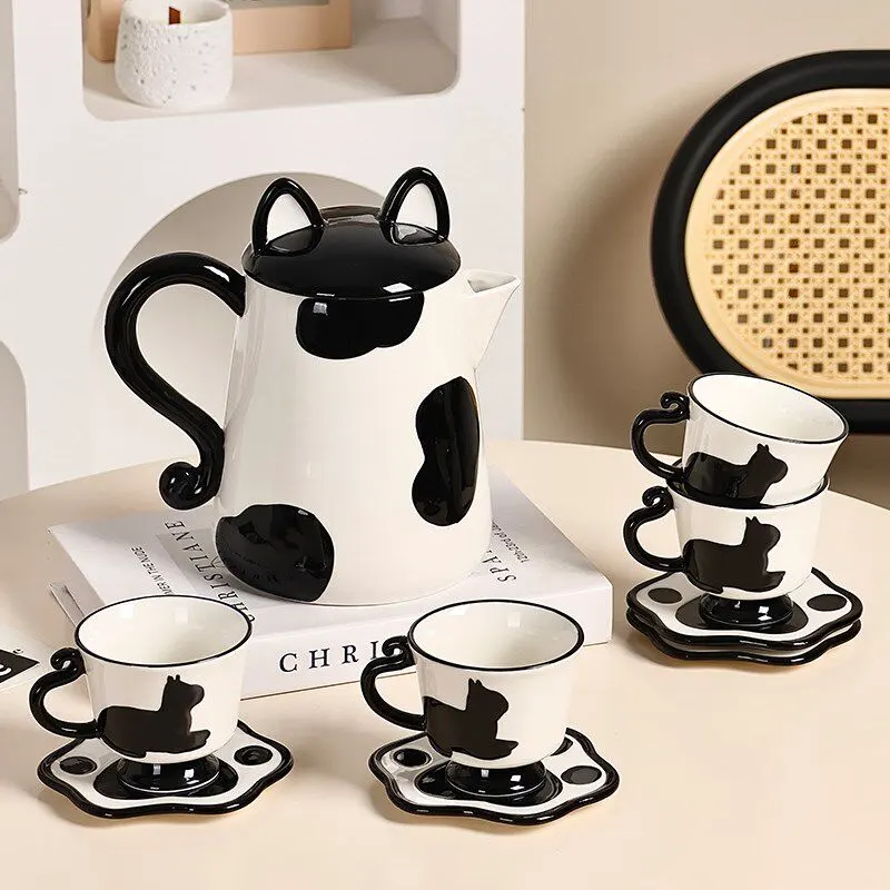 Ceramic Tabby Cat Tea Set (4) Ceramic Tabby Cat Tea Set