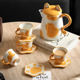 Ceramic Tabby Cat Tea Set