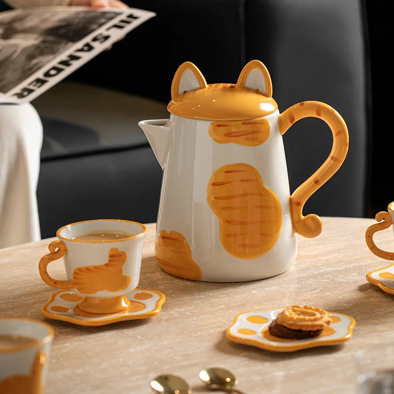 Ceramic Tabby Cat Tea Set (7) Ceramic Tabby Cat Tea Set