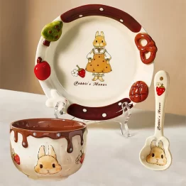Hand Painted 3D Rabbit Ceramic Dinnerware Set