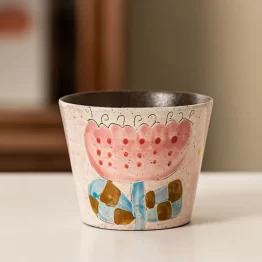 Hand-Painted Ceramic Pink Floral Cup