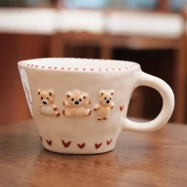 Hand Painted Ceramic Relief Bear Coffee Mug