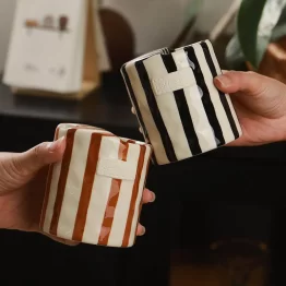 Retro Hand Painted Striped Porcelain Coffee Mug