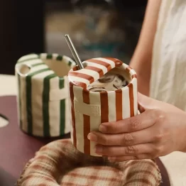 Retro Hand Painted Striped Porcelain Coffee Mug