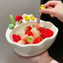 Adorable Ceramic Fruit Bowl with Fork