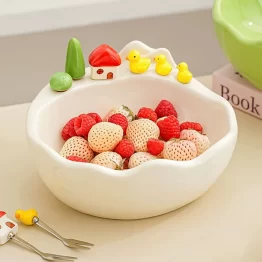 Adorable Ceramic Fruit Bowl with Fork