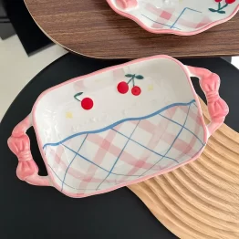 Cherry Ceramic Baking Dish with Bow Handles - 700ml