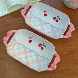 Cherry Ceramic Baking Dish with Bow Handles - 700ml