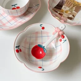 Cherry Plaid Ceramic Bowl – 650ml