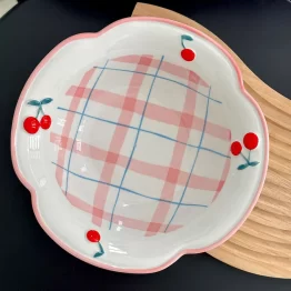 Cherry Plaid Ceramic Bowl – 650ml