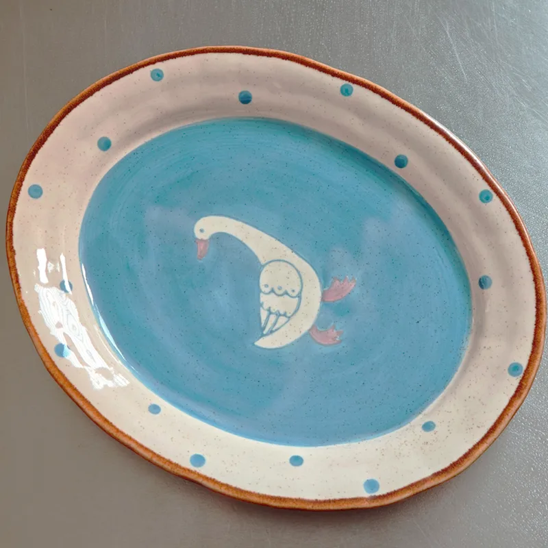 Hand Painted Oval Ceramic Goose Dinner Plate (1) Hand Painted Oval Ceramic Goose Dinner Plate