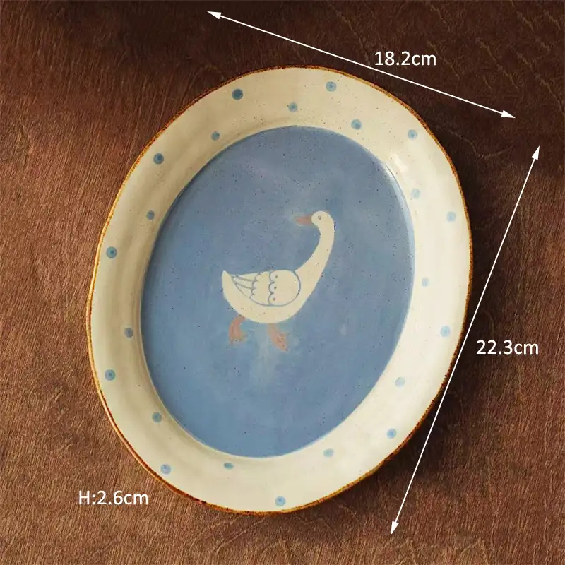 Hand Painted Oval Ceramic Goose Dinner Plate (4) Hand Painted Oval Ceramic Goose Dinner Plate