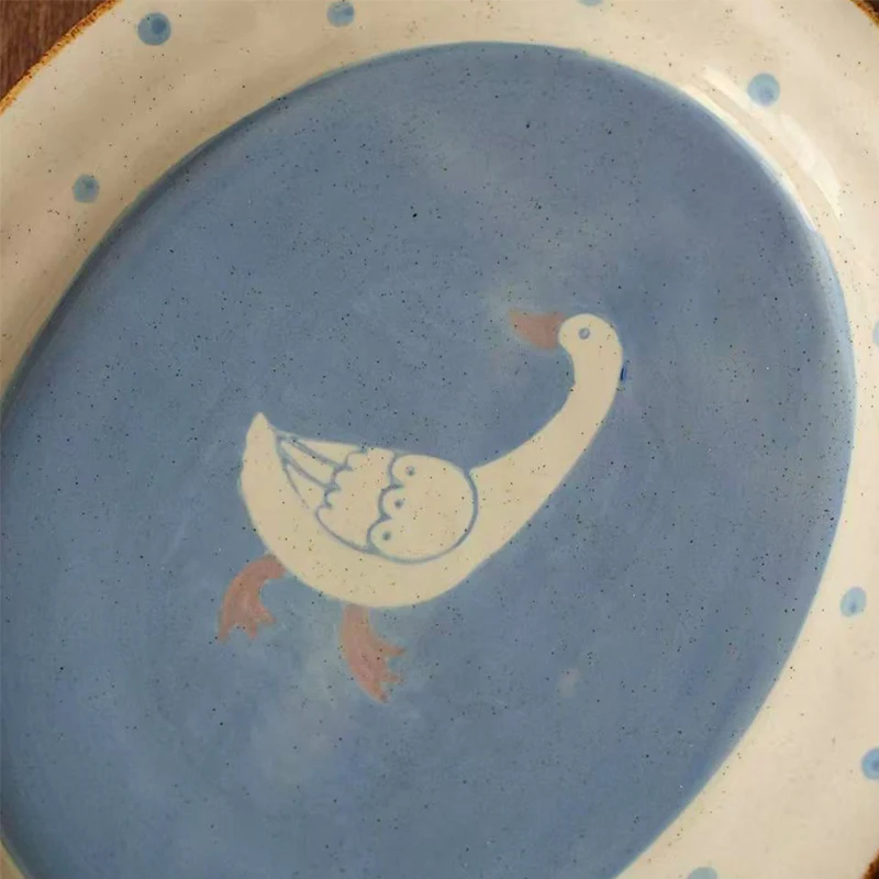 Hand Painted Oval Ceramic Goose Dinner Plate (5) Hand Painted Oval Ceramic Goose Dinner Plate