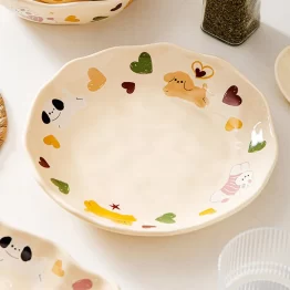 Hand-Painted Puppies Bunnies and Cats Ceramic Plate