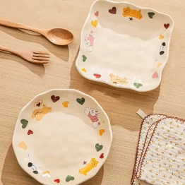 Hand-Painted Puppies Bunnies and Cats Ceramic Plate