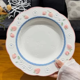 Hand-Painted Strawberry Ceramic Plate, 10 inch