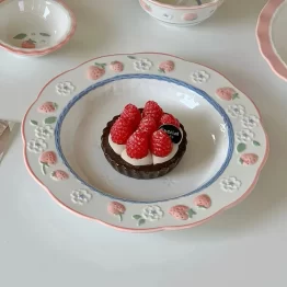 Hand-Painted Strawberry Ceramic Plate, 10 inch