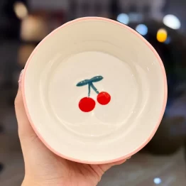 Pink Cherry Plaid Ceramic Bowl - 500ml