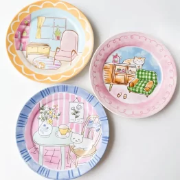 Playful Cartoon Cat Porcelain Dessert Plate (5) Playful Cartoon Cat Porcelain Dessert Plate